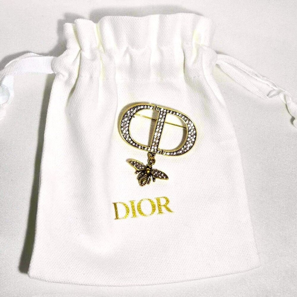 Dior Bee Antique Gold Brooch / Pin with Crystal in a Jewelry Bag Vintage & Rare - Picture 2 of 12